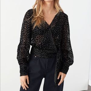 & Other Stories Leopard Jacquard Wrap Blouse
